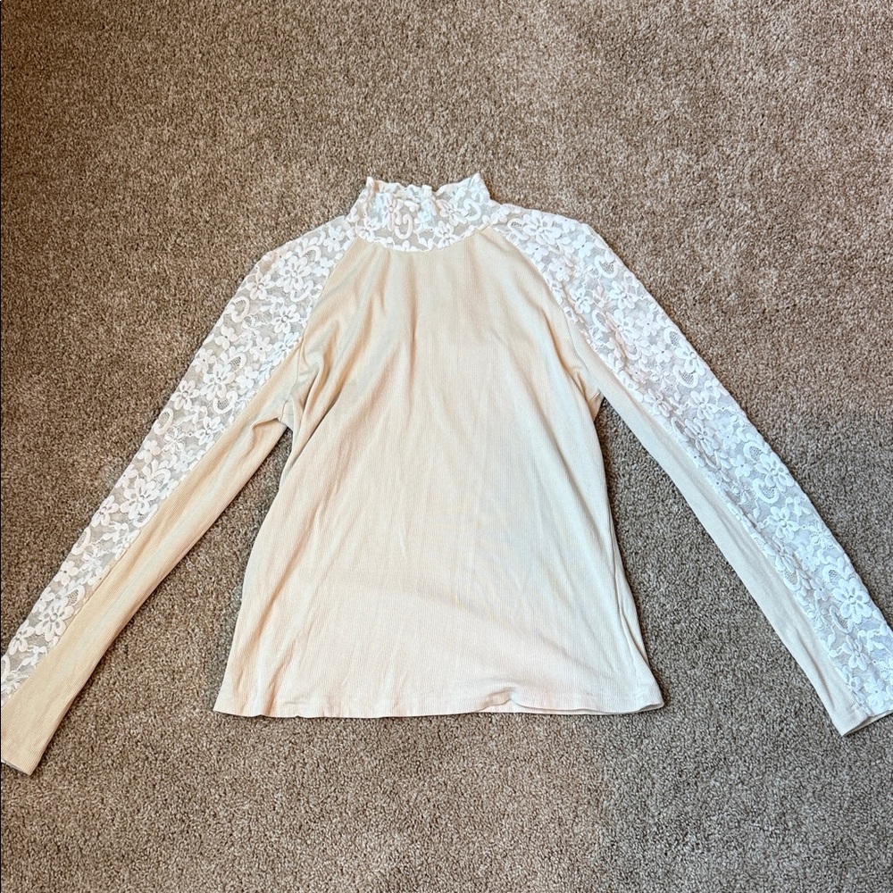 Elegant Cream Lace Sleeve Women's Top